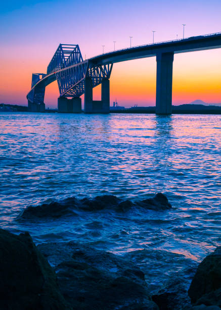 istock Tokyo Gate Bridge, Rocks, and Mr. Fuji in sunset 868005188