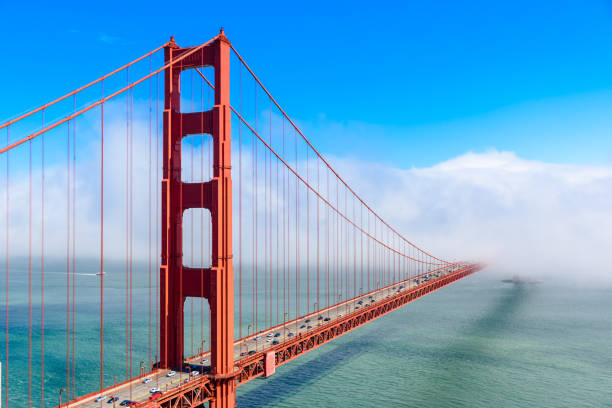istock Golden Gate Bridge in clouds on a beautiful summer day  - Panoramic view from Battery Spencer -  California, USA 868008626