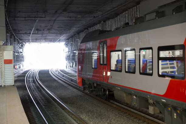 istock electric train car stay near subway platform at  exit from tunnel 868014758