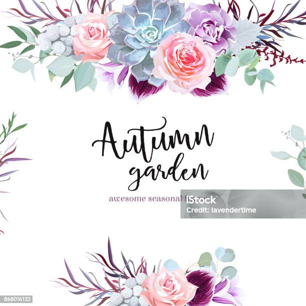 Stylish Plum Colored And Pink Flowers Vector Design Card Stock Illustration - Download Image Now