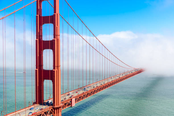 istock Golden Gate Bridge in clouds on a beautiful summer day  - Panoramic view from Battery Spencer -  California, USA 868016574