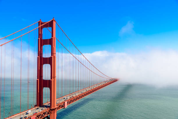 istock Golden Gate Bridge in clouds on a beautiful summer day  - Panoramic view from Battery Spencer -  California, USA 868019256