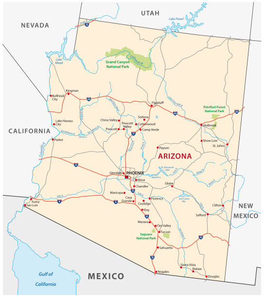 ilustrações de stock, clip art, desenhos animados e ícones de arizona road map - utah map state usa