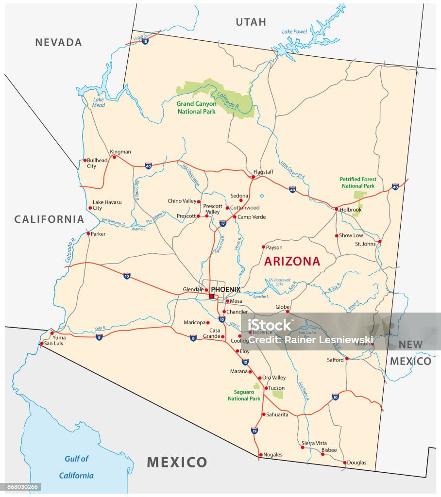 Arizona road map Arizona road vector map Map stock vector