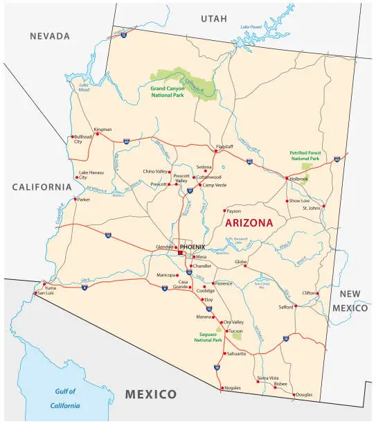 Vector illustration of Arizona road map