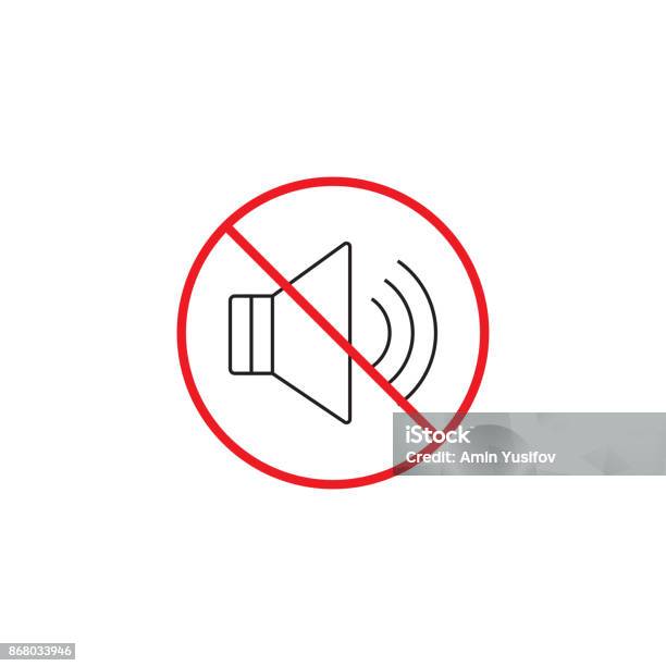 No Noise Line Icon No Sound Red Prohibited Sign Stock Illustration - Download Image Now - Arts Culture and Entertainment, Azerbaijan, Banner - Sign