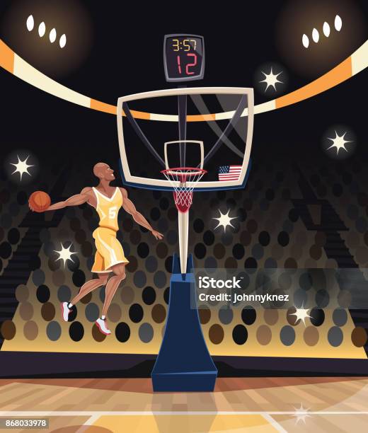 Basketball Player Dunking In Basketball Arena Stock Illustration - Download Image Now - Basketball - Sport, Sports Court, Basketball Player