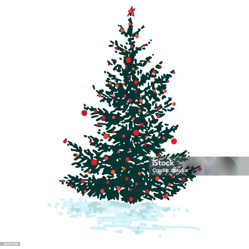 Festliche Tannenbaum Mit Roten Kugeln Die Isoliert Auf Weißem