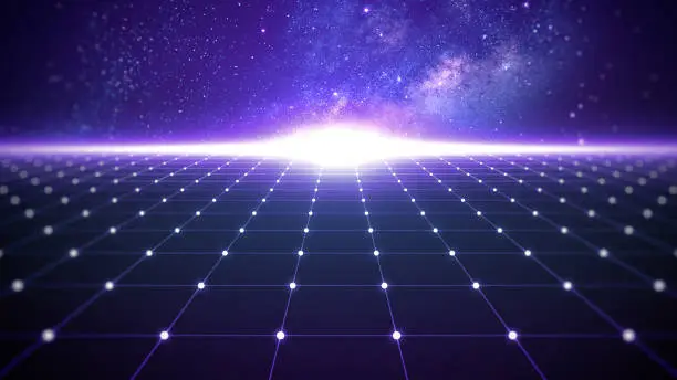 Photo of Sci-fi outer space grid retro background with copyspace for text placeholder