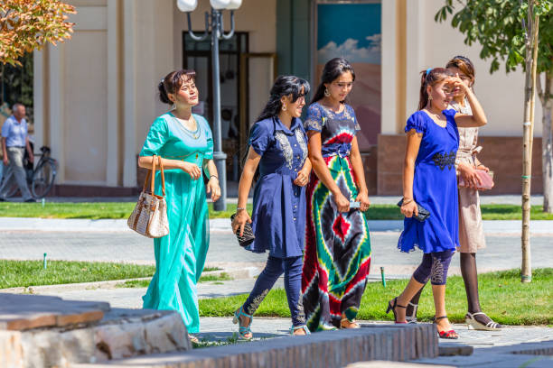SAMARKAND, UZBEKISTAN - AUGUST 30, 2016: people walk in Samarkand, Uzbekistan