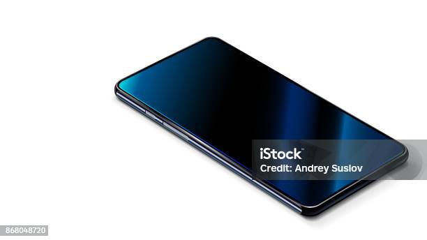 Beautiful Modern Abstract Black Smart Phone On White Table Perspective View Realistic Vector The Smart Phone Is A Touchscreen Up Mockup Stock Illustration - Download Image Now