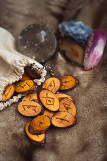 istock wooden runes on the fur 868051768