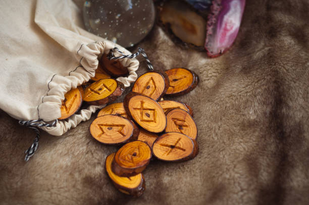 istock wooden runes on the fur 868051806