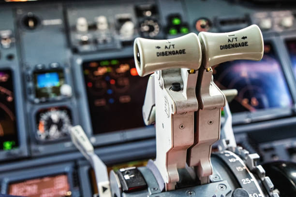 Aircraft Throttle Cockpit Detail, Aircraft Throttle close up. airplane part stock pictures, royalty-free photos & images