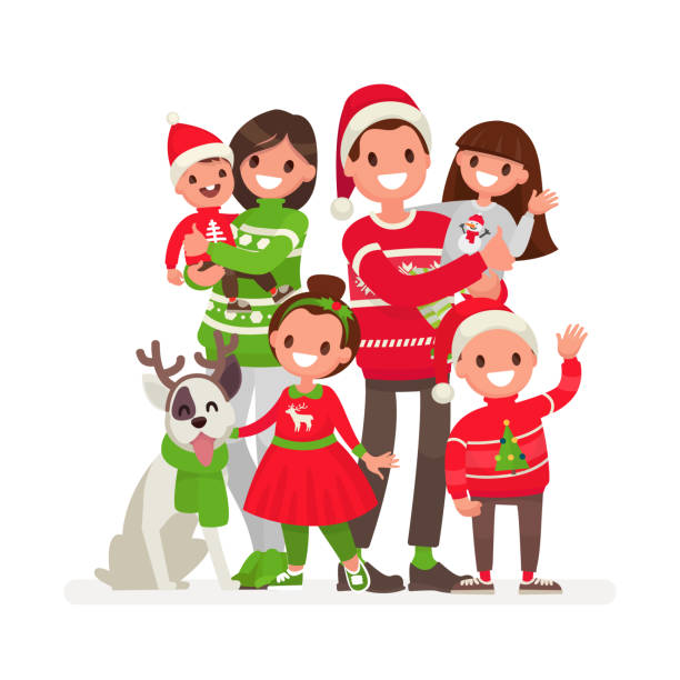 Happy family at Christmas. Vector illustration in a flat style Happy family at Christmas. Vector illustration in a flat style family christmas stock illustrations