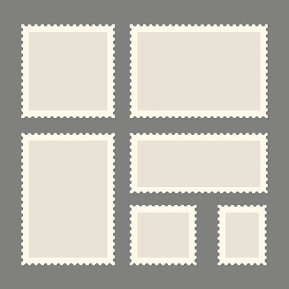 Postage stamps template. Blank rectangle and square postage stamps. Flat style modern vector illustration with retro colors. For for envelopes, postcards or letter retro style paper.