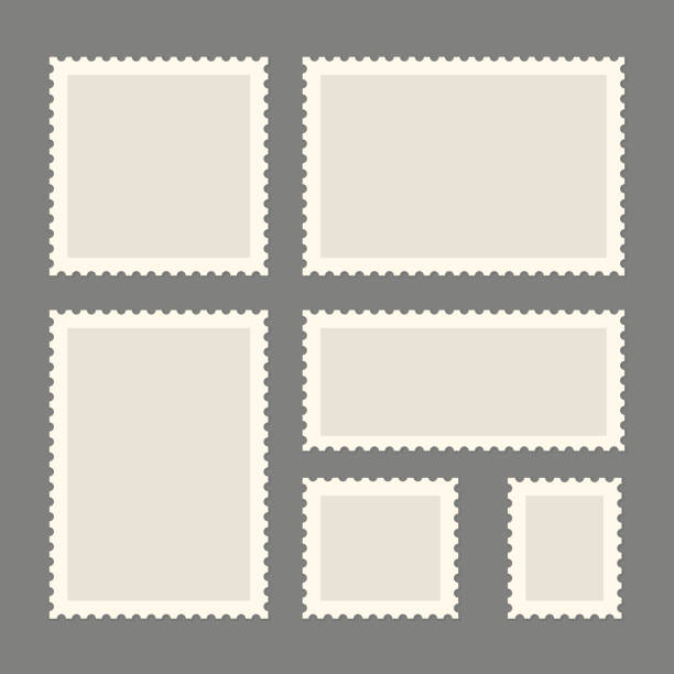 Postage stamps template Postage stamps template. Blank rectangle and square postage stamps. Flat style modern vector illustration with retro colors. For for envelopes, postcards or letter retro style paper. postage stamp illustrations stock illustrations