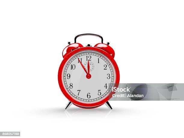 Five Before Twelve Stock Photo - Download Image Now - Alarm Clock, Clock, Red