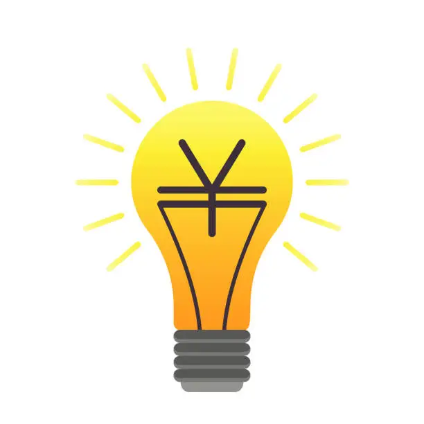 Vector illustration of Colorful vector lightbulb with yen, business idea