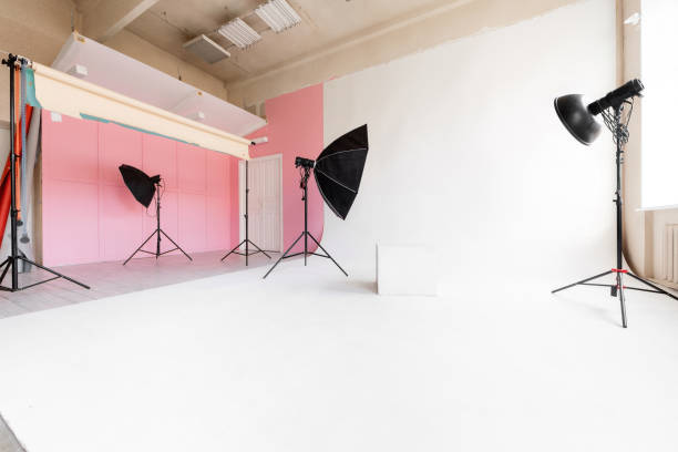 istock large studio space white cyclorama and natural light from large windows. lighting equipment and flash 868071262