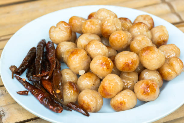 Pork and Rice Sausage (Sai Krok Isan). in Thailand. stock photo