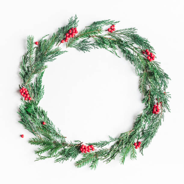 istock Christmas wreath on white background. Flat lay, top view 868072894