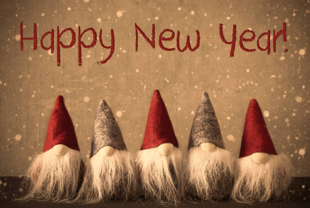 istock Gnomes, Snowflakes, Text Happy New Year 868079722