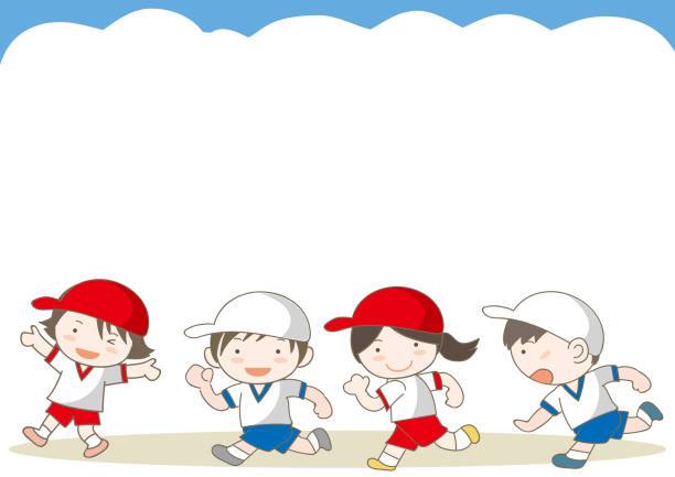 Sports day - run in a marathon Illustration material for sport schoolyard fight stock illustrations