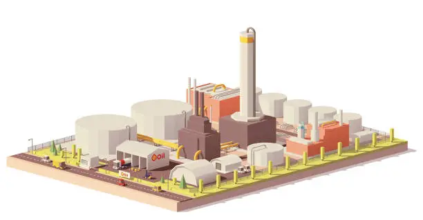 Vector illustration of Vector low poly oil refinery plant