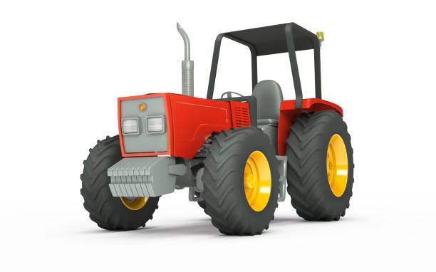 istock Wheel agricultural tracktor isolated on white background. 3D illustration. Front side view 868106936