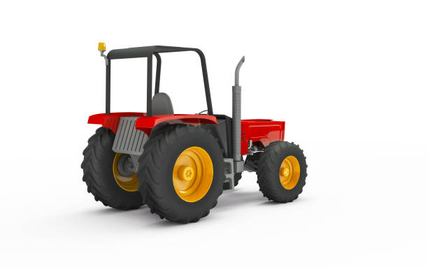 istock Wheel agricultural tracktor isolated on white background. 3D illustration. Rear view 868107012