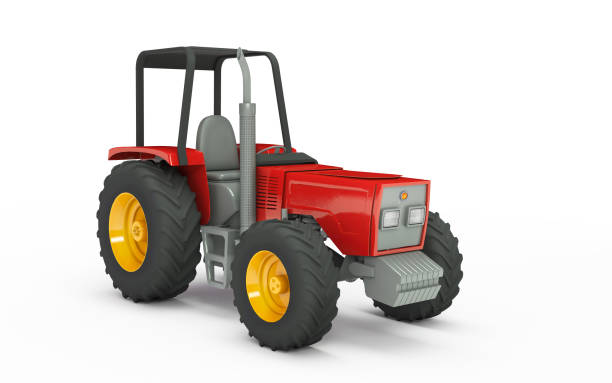 istock Wheel agricultural tracktor isolated on white background. 3D illustration. Front side view 868109084