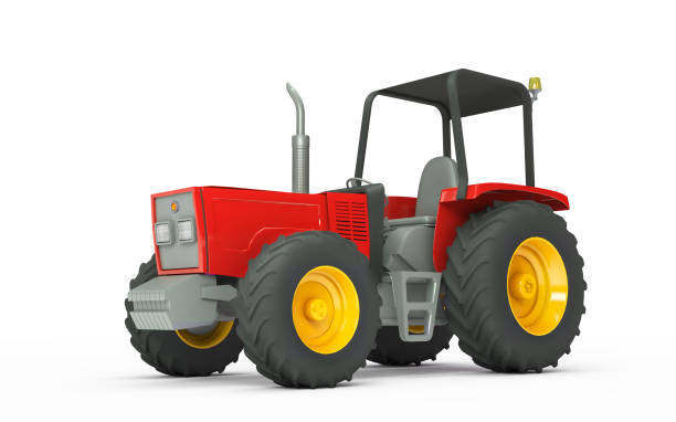 istock Wheel agricultural tracktor isolated on white background. 3D illustration. Side view 868109154