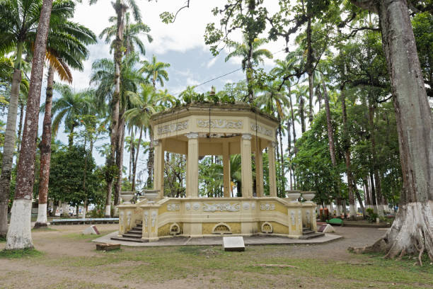 Pavilion in Parque Vargas, City Park in Puerto Limon, Costa Rica Yellow pavilion in Parque Vargas, City Park in Puerto Limon, Costa Rica puerto limon stock pictures, royalty-free photos & images