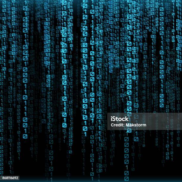Blue Matrix Numbers Falling Blue Numbers With Bright Flashes Abstract Technology Background ...