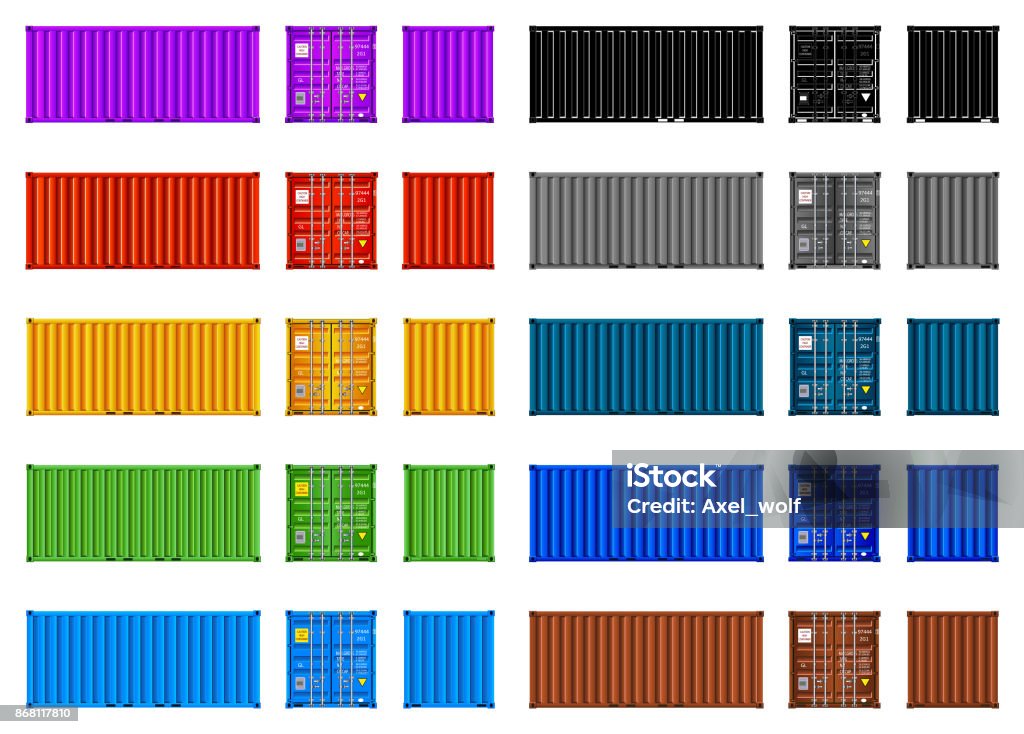 Conteneurs de fret, multicolores, définir, vector, isolement sur blanc - clipart vectoriel de Container libre de droits