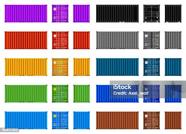 Conteneurs De Fret Multicolores Définir Vector Isolement Sur Blanc Vecteurs libres de droits et plus d'images vectorielles de Container