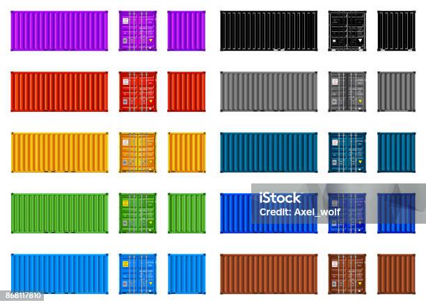 Cargo Containers Multicolor Set Vector Isolated On White Stock Illustration - Download Image Now