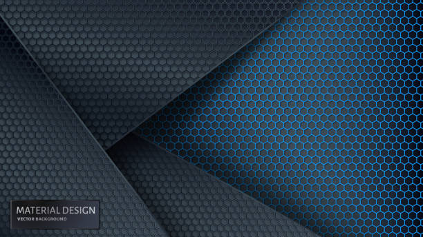 abstraktes vektor hintergrund. überlappende kohlenstoff-gitter. material design-stil. - carbon fiber black textured stock-grafiken, -clipart, -cartoons und -symbole