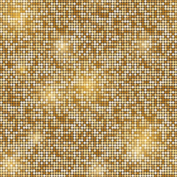 Gold glittering round mosaic seamless background. Gold glittering round mosaic seamless background. Golden metallic small figures. Geometric seamless pattern. Vector illustration. casino patterns stock illustrations