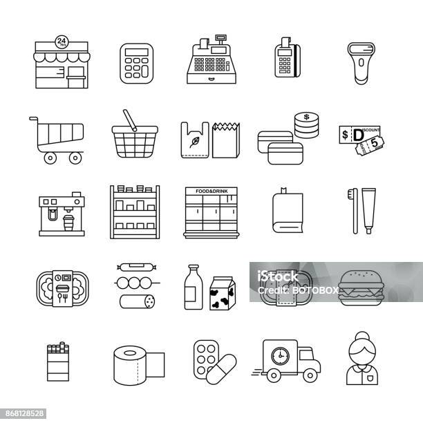 Retail Icon Set Stock Illustration - Download Image Now - Icon Symbol, Convenience Store, Convenience Food