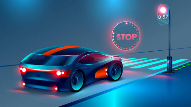 istock crosswalk. the car stopped at a red light before the pedestrian crossing. 868143268