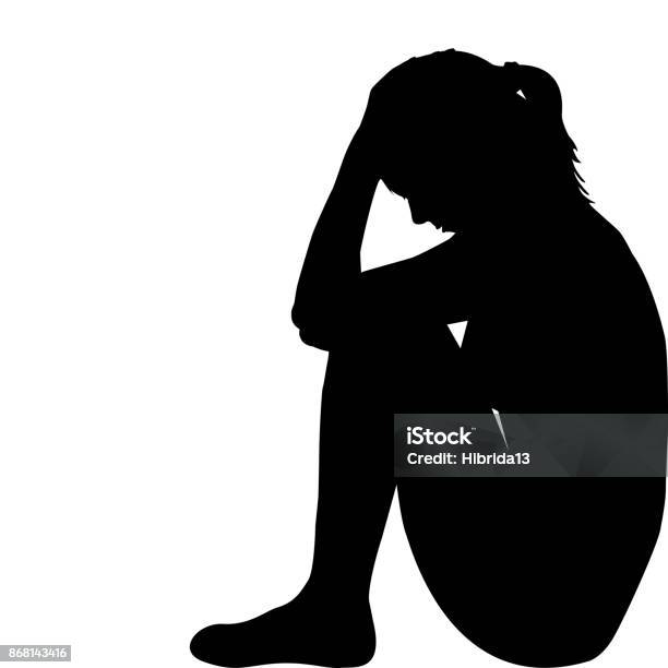 Sad Woman Silhouette Stock Illustration - Download Image Now - In Silhouette, Women, Sadness