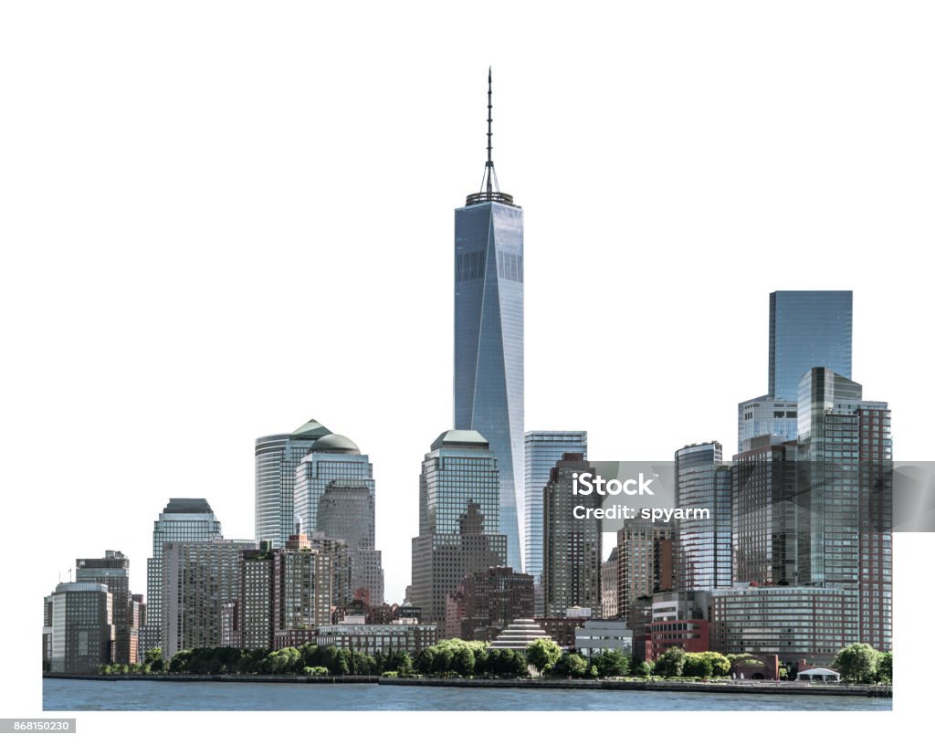 One World Trade Center and high-rise building isolated with clipping path One World Trade Center, landmarks of New York City and high-rise building in Lower Manhattan, isolated white background with clipping path White Background Stock Photo