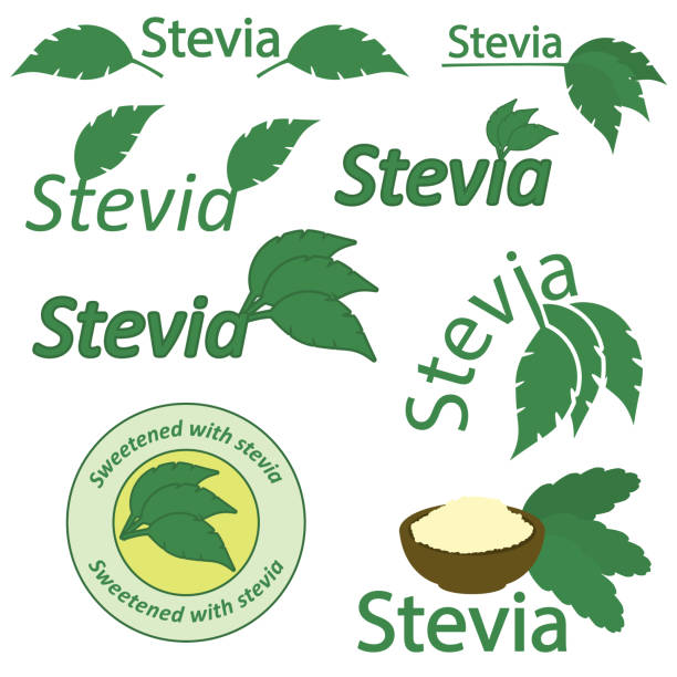 ilustrações, clipart, desenhos animados e ícones de açúcar e adoçante natural stevia substituto set vector. - stevia tea herbal tea herb