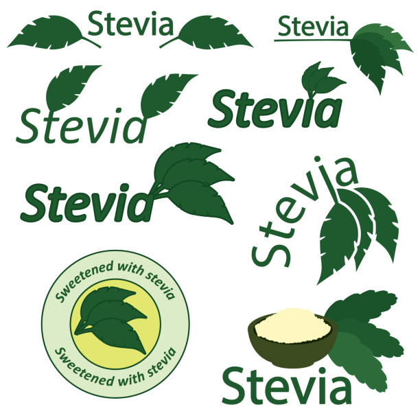 ilustrações, clipart, desenhos animados e ícones de açúcar e adoçante natural stevia substituto set vector. - stevia tea herbal tea herb