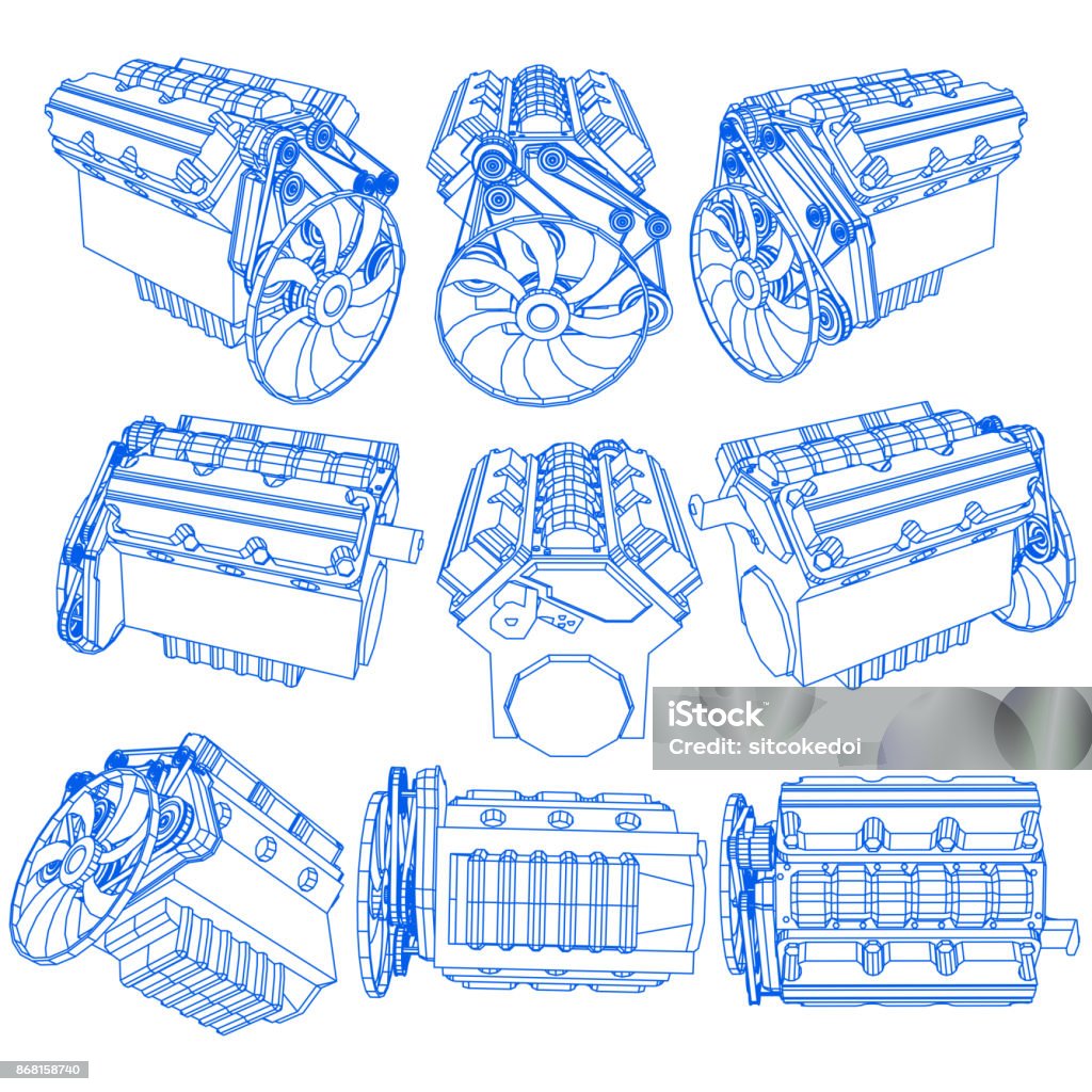 Vetores de Mão De Desenho Do Motor Em Caneta Azul e mais imagens de Motor -  Motor, Carro, Arte Linear - iStock