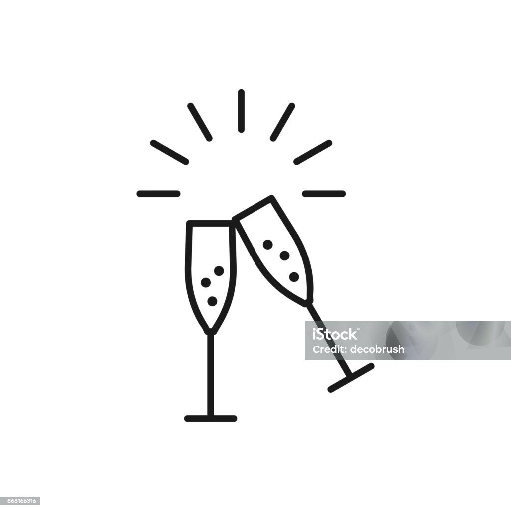 Champagne Glasses Icons. Wedding toasting, Wine glasses. Line thin icon, Vector flat illustration Champagne Flute stock vector
