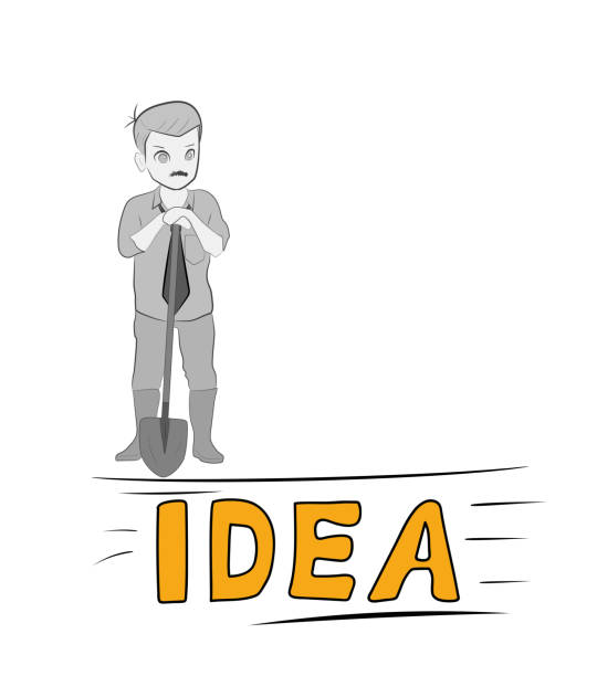 istock a man with a shovel is about to dig the idea. the concept of work on the idea. vector illustration. 868169474