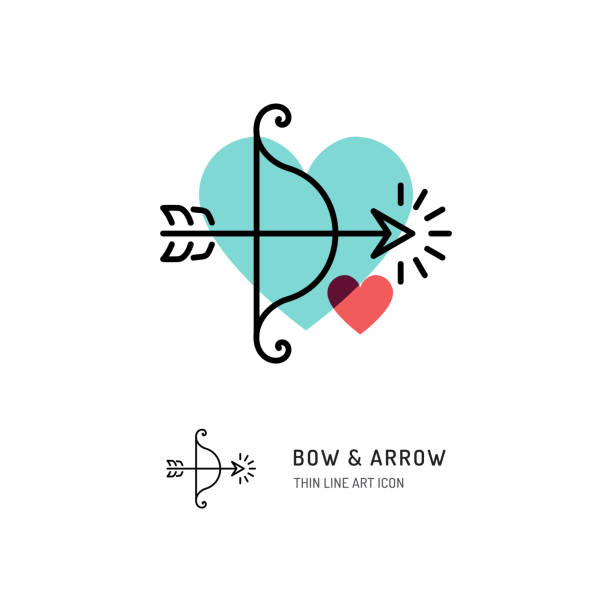 illustrations, cliparts, dessins animés et icônes de cupidon arc et des flèches tir à l’arc ligne icônes, mariage et saint valentin signent, symboles de l’amour, vector illustration plate - archery bow arrow arc